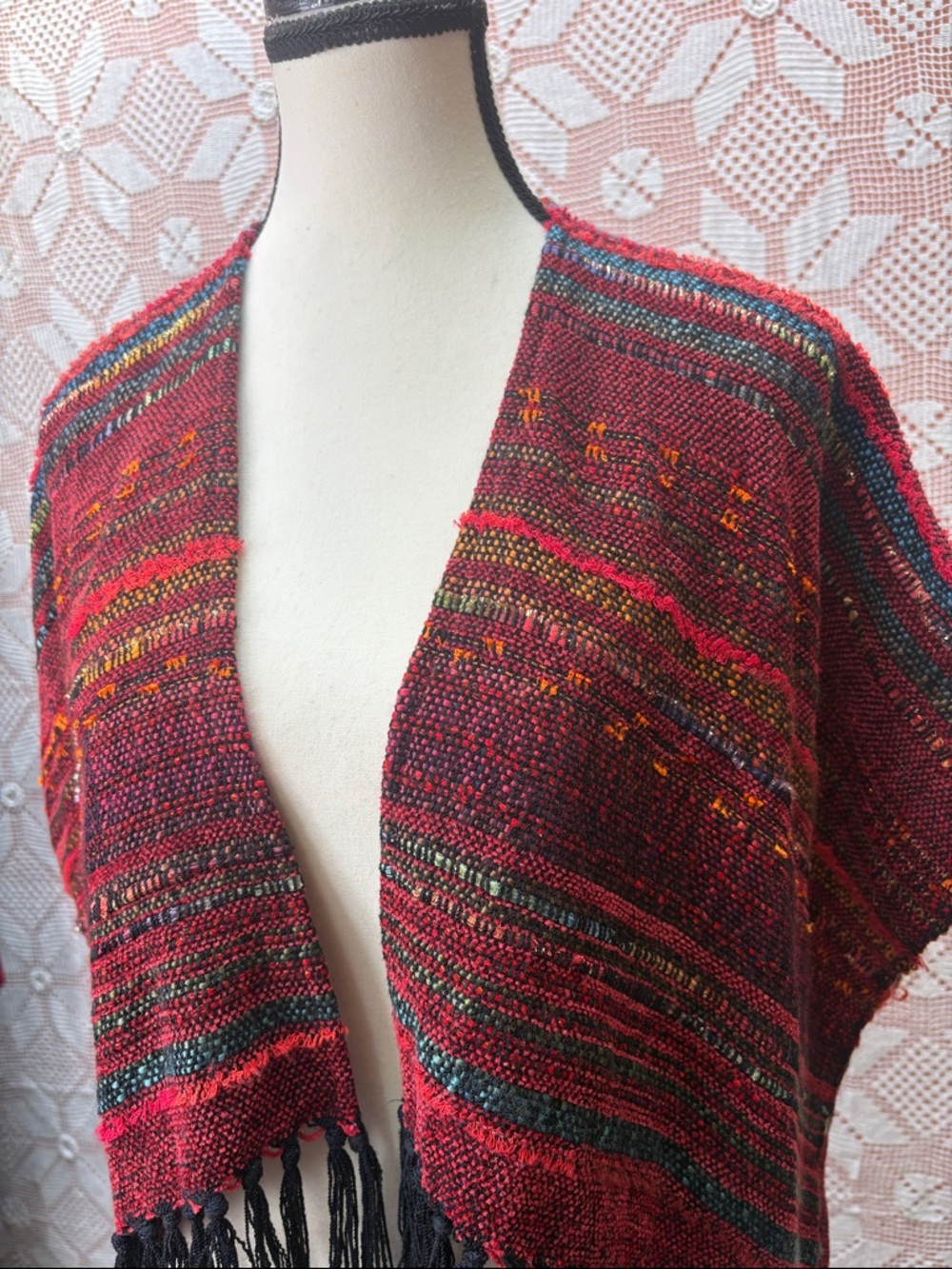 Handcrafted boho woven poncho wrap - Picture 2 of 7
